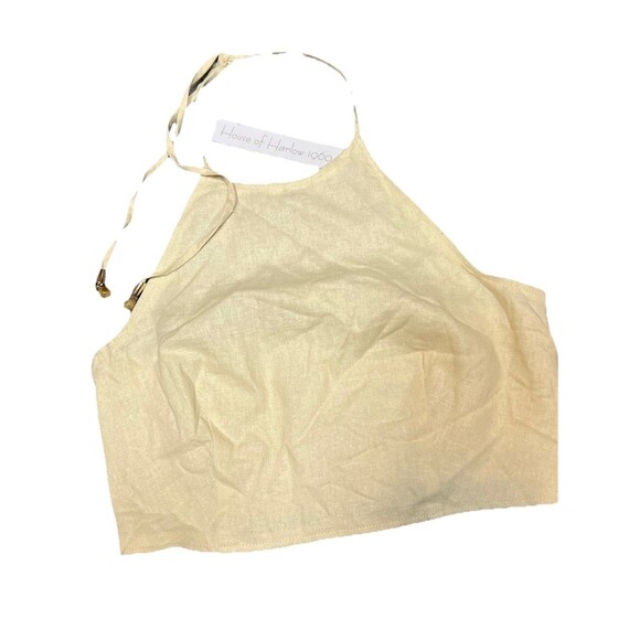 HOUSE OF HARLOW 1960 Revolve ivory Linen Cropped Halter bead Tassel Tab XS NWT - Picture 1 of 5